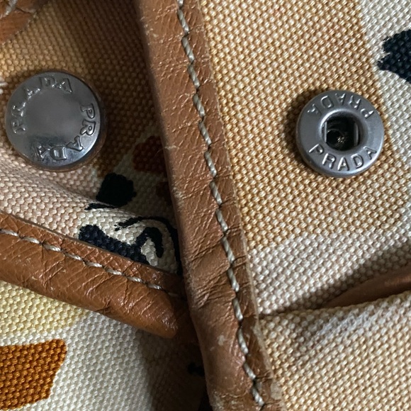 RARE auth Prada Venice Belted Tote Print Canvas leather trim, handles and straps - Picture 5 of 10